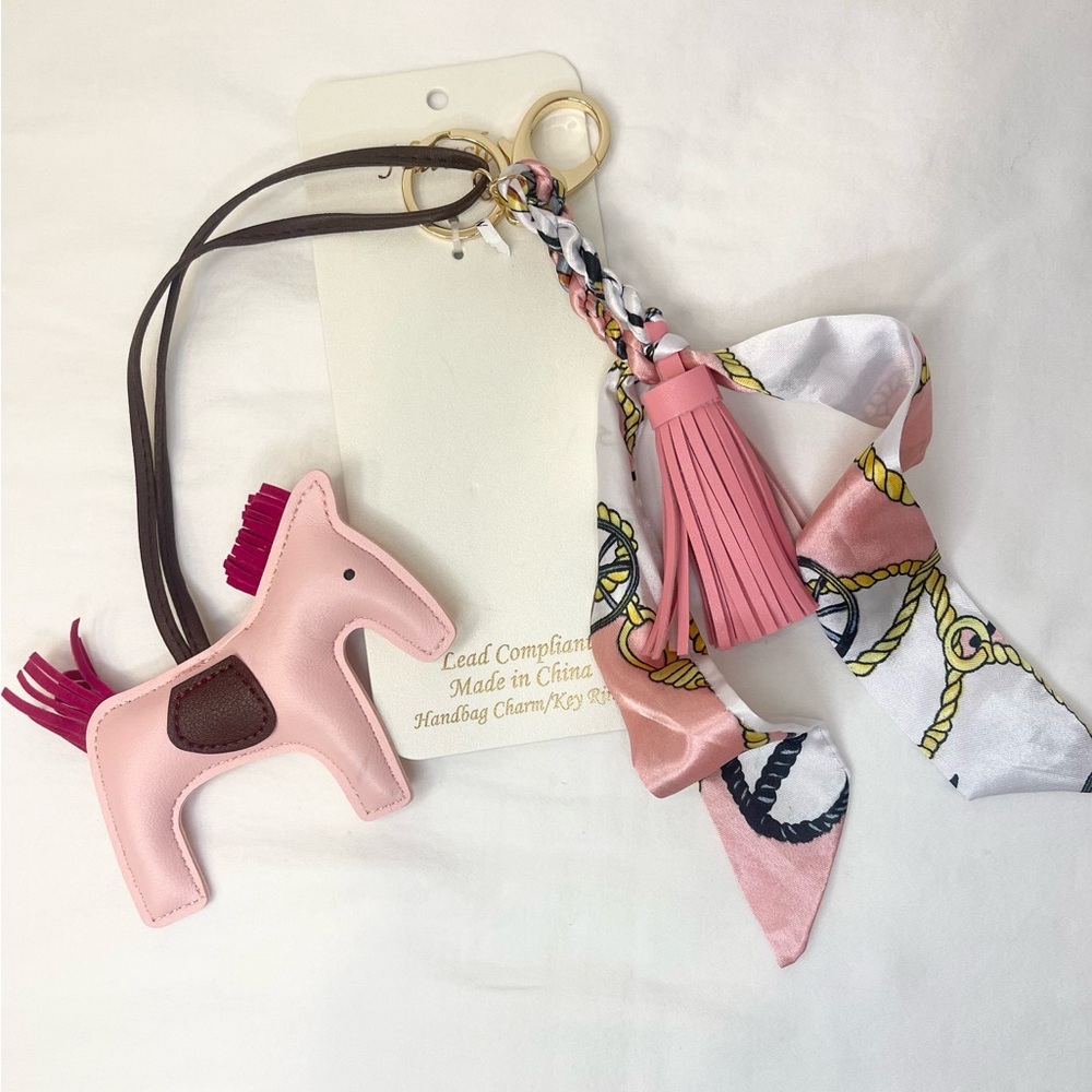 Natasha Couture Pink Horse Bag Charm with Scarf and Tassel - Picture 2 of 3